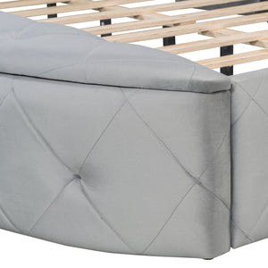 English Elm Upholstered Queen Platform Bed Velvet Wingback Frame with Storage Drawer and Side Stools Gray LP200815AAE