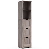 English Elm Bathroom Floor Cabinet With 3 Drawers 2 Shelves, Tall Narrow Bathroom Kitchen Pantry Storage Cabinet With Open Compartment, Living Room Free-Standing Storage Organizer,Grey