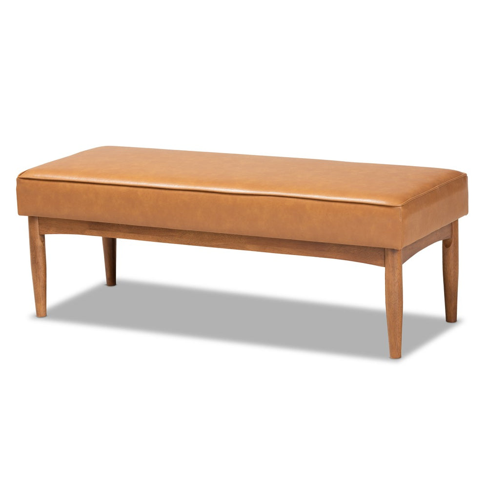 Baxton Studio Baxton Studio Mid-Century Modern Tan Faux Leather Dining Bench with Walnut Brown Wood Finish BBT8051-Tan/Walnut-Bench