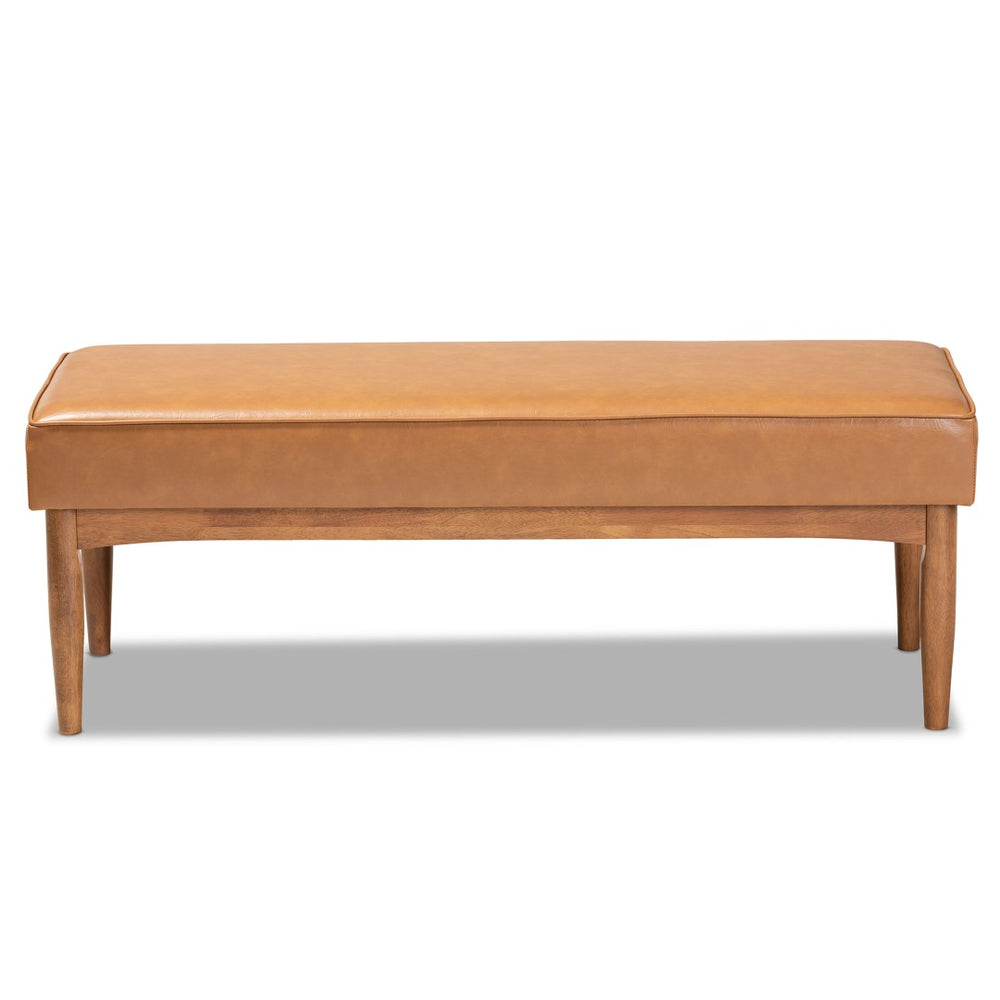 Baxton Studio Baxton Studio Mid-Century Modern Tan Faux Leather Dining Bench with Walnut Brown Wood Finish BBT8051-Tan/Walnut-Bench