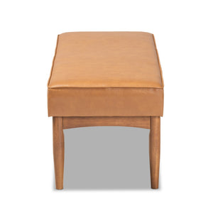 Baxton Studio Baxton Studio Mid-Century Modern Tan Faux Leather Dining Bench with Walnut Brown Wood Finish BBT8051-Tan/Walnut-Bench