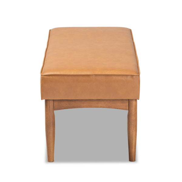 Baxton Studio Baxton Studio Mid-Century Modern Tan Faux Leather Dining Bench with Walnut Brown Wood Finish BBT8051-Tan/Walnut-Bench