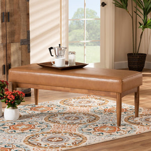 Baxton Studio Baxton Studio Mid-Century Modern Tan Faux Leather Dining Bench with Walnut Brown Wood Finish BBT8051-Tan/Walnut-Bench
