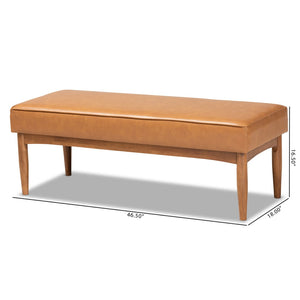 Baxton Studio Baxton Studio Mid-Century Modern Tan Faux Leather Dining Bench with Walnut Brown Wood Finish BBT8051-Tan/Walnut-Bench