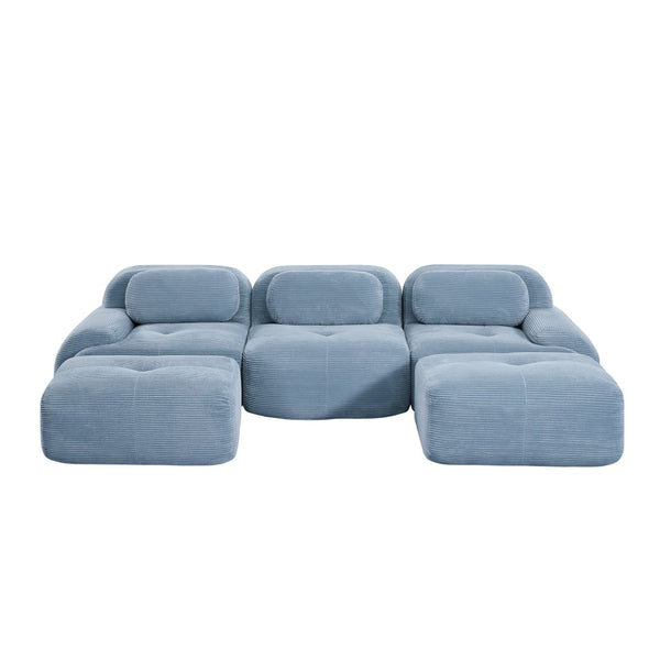 English Elm U-shaped Modular Sectional Corduroy Sofa with Wide Armrests for Living Room Comfort Blue W714S01250