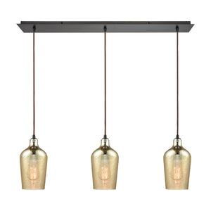 Hammered Glass 36'' Wide 3-Light Linear Pendant - Oil Rubbed Bronze with Amber 10840/3LP Elk Lighting