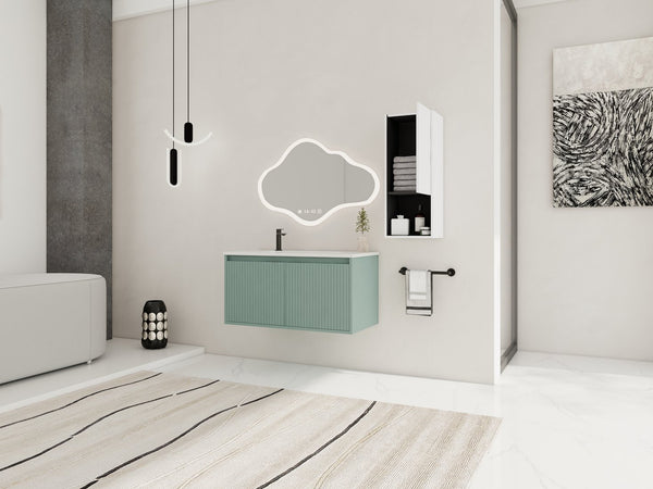English Elm 36" Floating Bathroom Vanity with Drop-Shaped Resin Sink, Side Cabinet, Soft-Close Doors, Water-Resistant Finish W999S00332