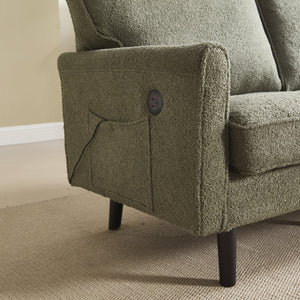 English Elm Loveseat Mid Century Modern Two-Seater Sofa with USB Type-C Charging, Removable Zipper Covers, Durable Wood Legs Green W395P238825