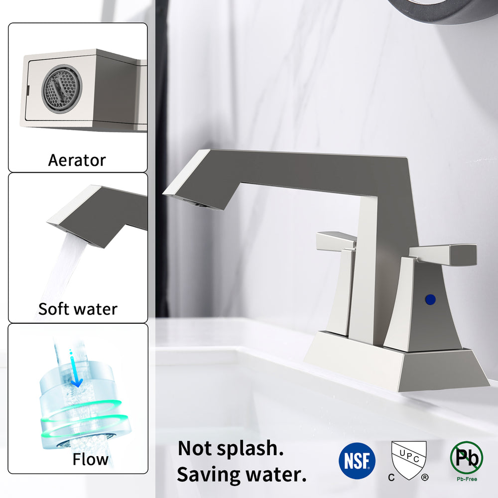 English Elm 2-Handle Bathroom Sink Faucet In Brushed Nickel - Modern Centerset Design With Pop-Up Drain & Supply Lines T3177P277476