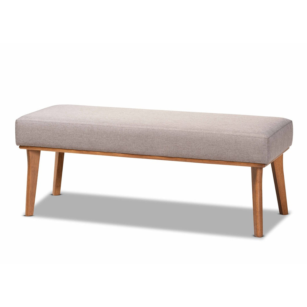 Baxton Studio Baxton Odessa Mid-Century Modern Grey Upholstered Dining Bench with Walnut Wood Finish & Style BBT8054-Grey/Walnut-Bench