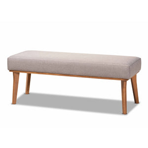 Baxton Studio Baxton Odessa Mid-Century Modern Grey Upholstered Dining Bench with Walnut Wood Finish & Style BBT8054-Grey/Walnut-Bench