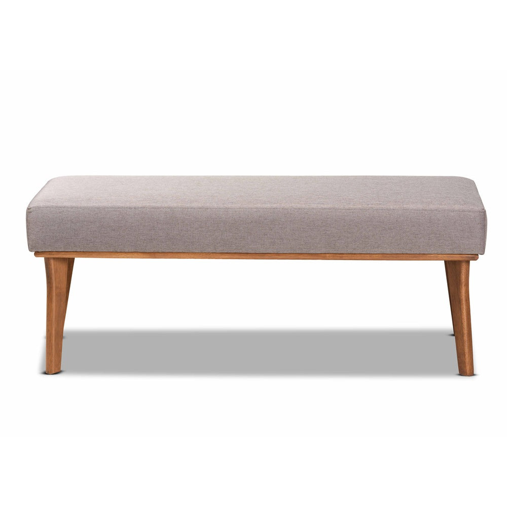Baxton Studio Baxton Odessa Mid-Century Modern Grey Upholstered Dining Bench with Walnut Wood Finish & Style BBT8054-Grey/Walnut-Bench