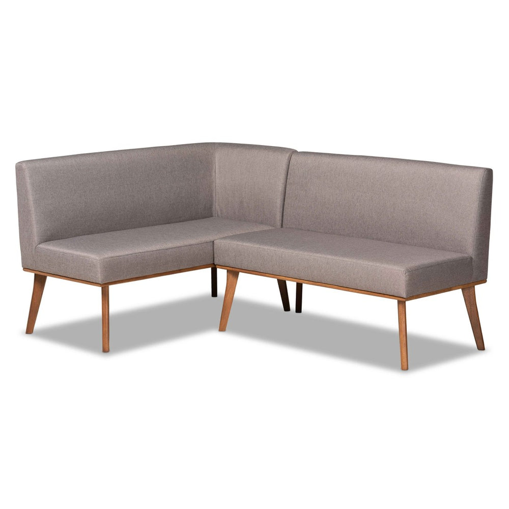 Baxton Studio Baxton Studio Odessa 2-Piece Mid-Century Modern Banquette Set - Stylish Grey Upholstered Dining Nook BBT8054-Grey/Walnut-2PC SF Bench