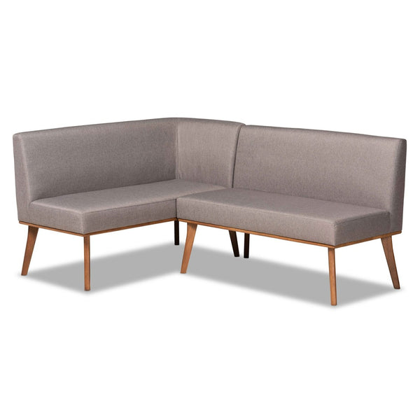 Baxton Studio Baxton Studio Odessa 2-Piece Mid-Century Modern Banquette Set - Stylish Grey Upholstered Dining Nook BBT8054-Grey/Walnut-2PC SF Bench