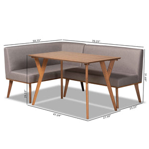 Baxton Studio Baxton Studio Mid-Century Modern Dining Nook Set with Grey Upholstery and Walnut Finish for Cozy Spaces Odessa 3-Piece BBT8054-Grey/Walnut-3PC Dining Nook Set