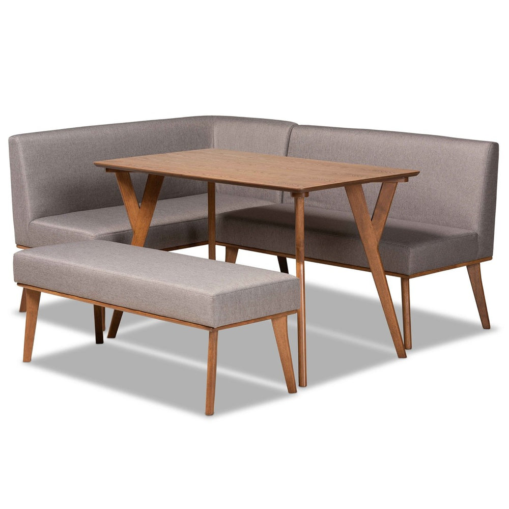 Baxton Studio Baxton Studio Mid-Century Modern Dining Nook Set with Grey Upholstery and Walnut Finish for Cozy Spaces Odessa 4-Piece BBT8054-Grey/Walnut-4PC Dining Nook Set