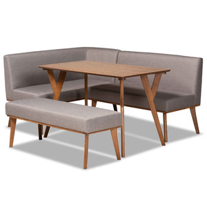 Baxton Studio Baxton Studio Mid-Century Modern Dining Nook Set with Grey Upholstery and Walnut Finish for Cozy Spaces Odessa 4-Piece BBT8054-Grey/Walnut-4PC Dining Nook Set