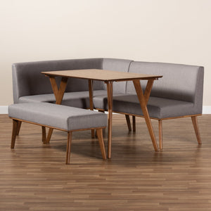 Baxton Studio Baxton Studio Mid-Century Modern Dining Nook Set with Grey Upholstery and Walnut Finish for Cozy Spaces Odessa 4-Piece BBT8054-Grey/Walnut-4PC Dining Nook Set