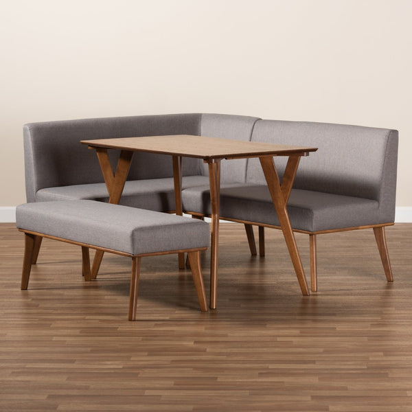 Baxton Studio Baxton Studio Mid-Century Modern Dining Nook Set with Grey Upholstery and Walnut Finish for Cozy Spaces Odessa 4-Piece BBT8054-Grey/Walnut-4PC Dining Nook Set