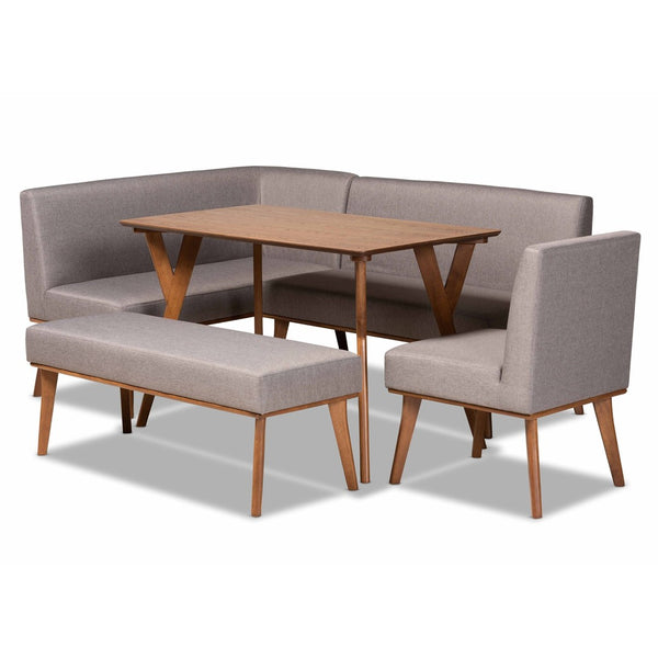 Baxton Studio Baxton Studio Mid-Century Modern Dining Nook Set with Grey Upholstery and Walnut Finish for Cozy Spaces Odessa 5-Piece BBT8054-Grey/Walnut-5PC Dining Nook Set