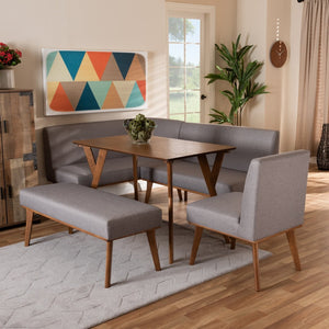 Baxton Studio Baxton Studio Mid-Century Modern Dining Nook Set with Grey Upholstery and Walnut Finish for Cozy Spaces Odessa 5-Piece BBT8054-Grey/Walnut-5PC Dining Nook Set