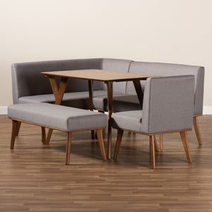 Baxton Studio Baxton Studio Mid-Century Modern Dining Nook Set with Grey Upholstery and Walnut Finish for Cozy Spaces Odessa 5-Piece BBT8054-Grey/Walnut-5PC Dining Nook Set