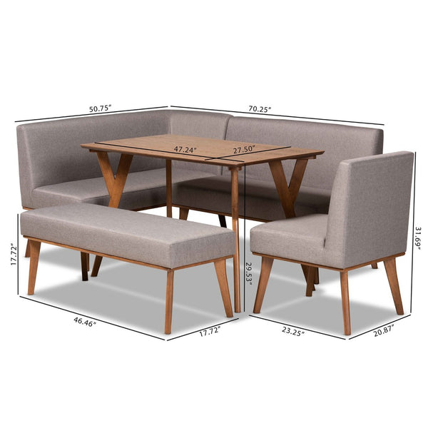 Baxton Studio Baxton Studio Mid-Century Modern Dining Nook Set with Grey Upholstery and Walnut Finish for Cozy Spaces Odessa 5-Piece BBT8054-Grey/Walnut-5PC Dining Nook Set