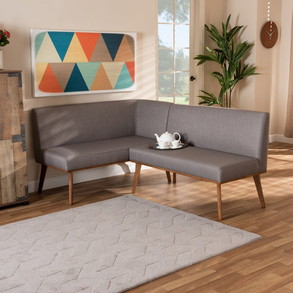 Baxton Studio Baxton Studio Odessa 2-Piece Mid-Century Modern Banquette Set - Stylish Grey Upholstered Dining Nook BBT8054-Grey/Walnut-2PC SF Bench