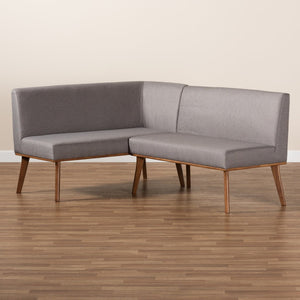 Baxton Studio Baxton Studio Odessa 2-Piece Mid-Century Modern Banquette Set - Stylish Grey Upholstered Dining Nook BBT8054-Grey/Walnut-2PC SF Bench