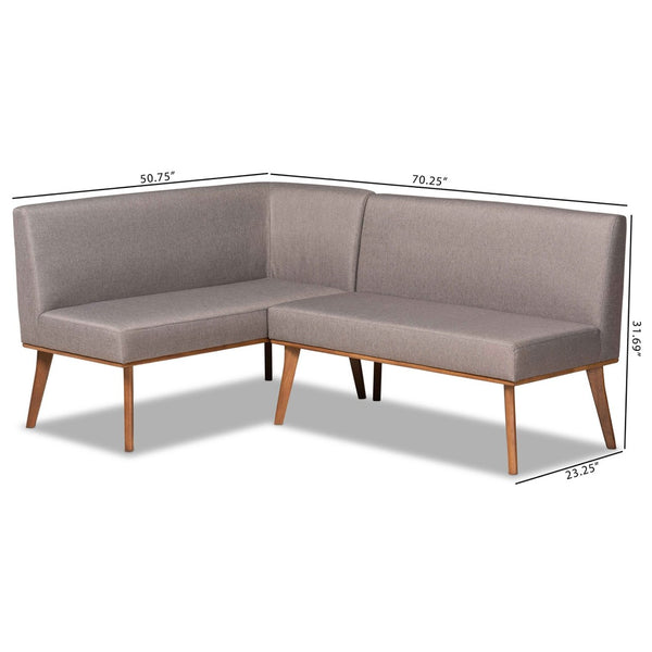 Baxton Studio Baxton Studio Odessa 2-Piece Mid-Century Modern Banquette Set - Stylish Grey Upholstered Dining Nook BBT8054-Grey/Walnut-2PC SF Bench