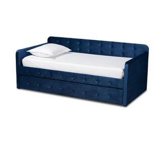 Baxton Studio Baxton Studio Jona Modern Velvet Daybed with Trundle - Stylish, Space-Saving Comfort for Any Room Twin CF9183-Navy Blue-Daybed-T/T