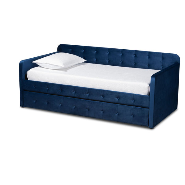 Baxton Studio Baxton Studio Jona Modern Velvet Daybed with Trundle - Stylish, Space-Saving Comfort for Any Room Twin CF9183-Navy Blue-Daybed-T/T
