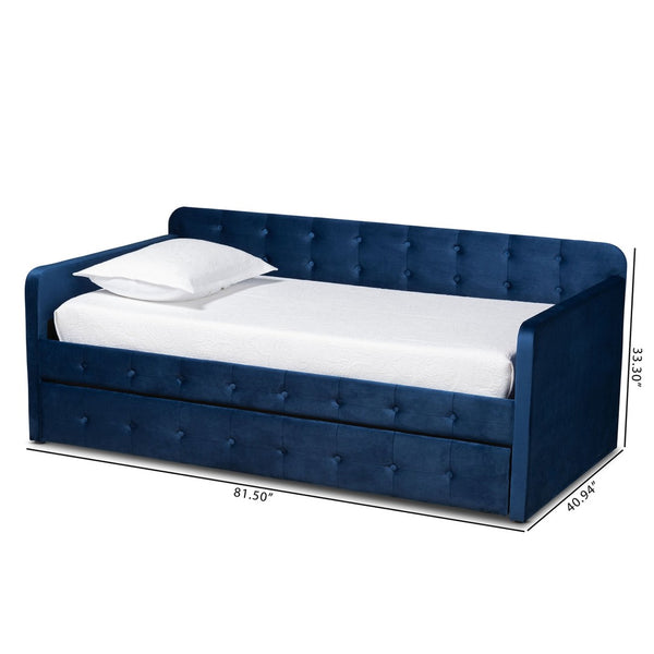Baxton Studio Baxton Studio Jona Modern Velvet Daybed with Trundle - Stylish, Space-Saving Comfort for Any Room Twin CF9183-Navy Blue-Daybed-T/T