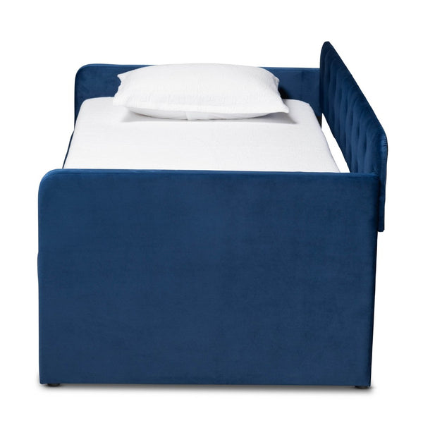 Baxton Studio Baxton Studio Jona Modern Velvet Daybed with Trundle - Stylish, Space-Saving Comfort for Any Room Twin CF9183-Navy Blue-Daybed-T/T