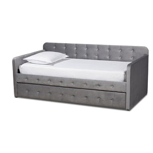 Baxton Studio Baxton Studio Modern Velvet Daybed with Trundle - Stylish, Space-Saving Sleep Solution for Any Room Twin CF9183-Grey-Daybed-T/T