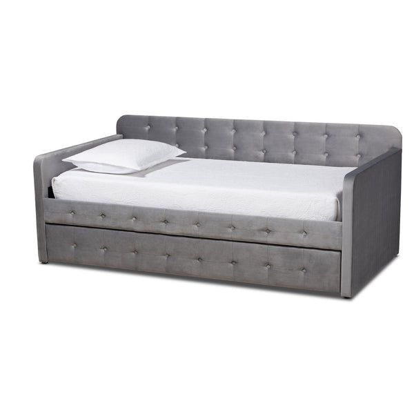 Baxton Studio Baxton Studio Modern Velvet Daybed with Trundle - Stylish, Space-Saving Sleep Solution for Any Room Twin CF9183-Grey-Daybed-T/T