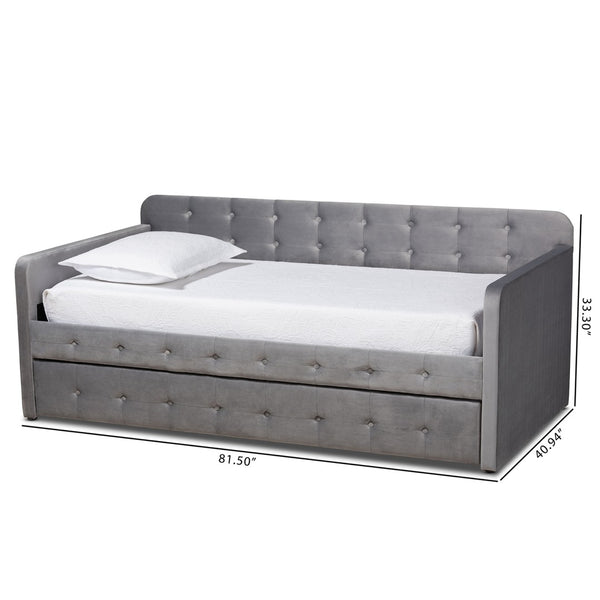 Baxton Studio Baxton Studio Modern Velvet Daybed with Trundle - Stylish, Space-Saving Sleep Solution for Any Room Twin CF9183-Grey-Daybed-T/T