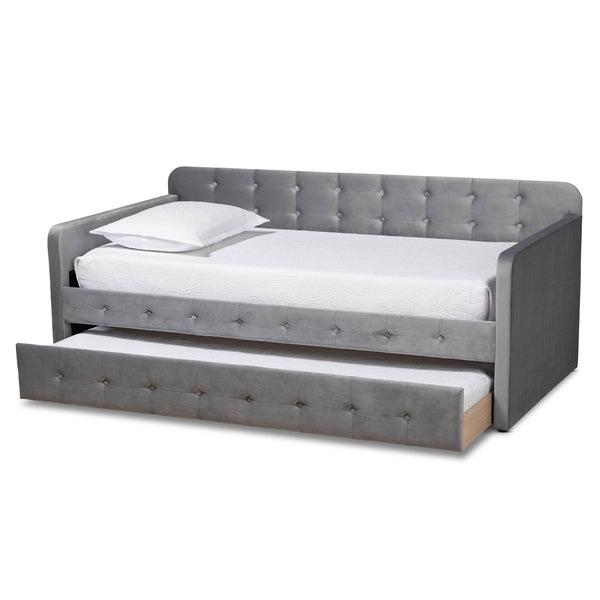 Baxton Studio Baxton Studio Modern Velvet Daybed with Trundle - Stylish, Space-Saving Sleep Solution for Any Room Twin CF9183-Grey-Daybed-T/T
