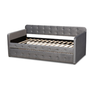 Baxton Studio Baxton Studio Modern Velvet Daybed with Trundle - Stylish, Space-Saving Sleep Solution for Any Room Twin CF9183-Grey-Daybed-T/T
