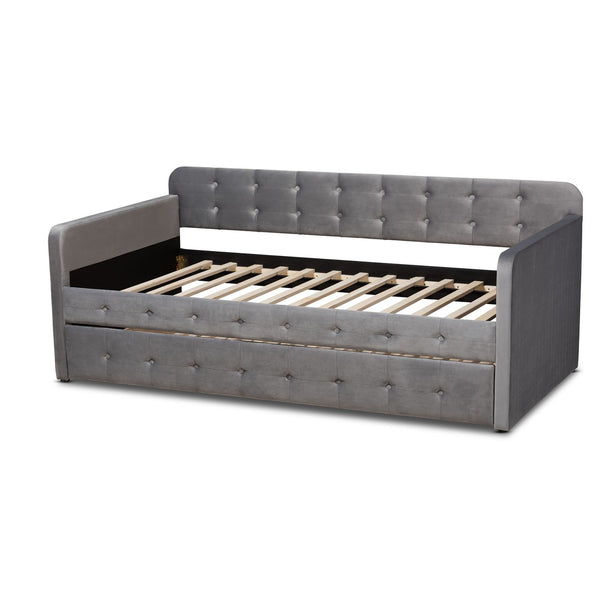 Baxton Studio Baxton Studio Modern Velvet Daybed with Trundle - Stylish, Space-Saving Sleep Solution for Any Room Twin CF9183-Grey-Daybed-T/T