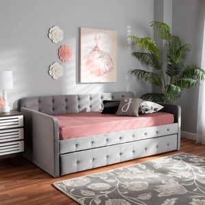 Baxton Studio Baxton Studio Modern Velvet Daybed with Trundle - Stylish, Space-Saving Sleep Solution for Any Room Twin CF9183-Grey-Daybed-T/T