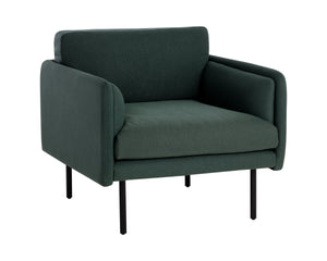 Sunpan Luella Upholstered Accent Armchair Mid-Century Pine Fabric with Sleek Black Metal Legs 108462