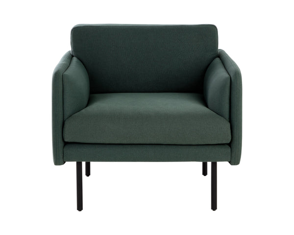Sunpan Luella Upholstered Accent Armchair Mid-Century Pine Fabric with Sleek Black Metal Legs 108462