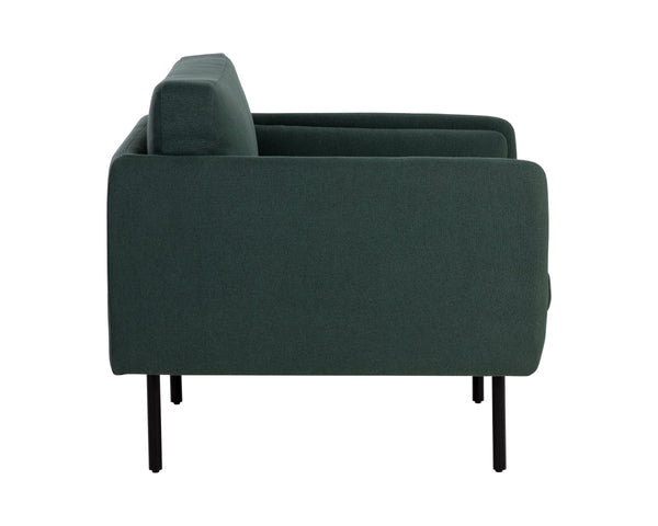 Sunpan Luella Upholstered Accent Armchair Mid-Century Pine Fabric with Sleek Black Metal Legs 108462