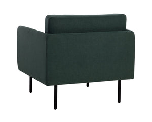Sunpan Luella Upholstered Accent Armchair Mid-Century Pine Fabric with Sleek Black Metal Legs 108462