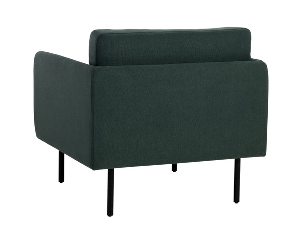 Sunpan Luella Upholstered Accent Armchair Mid-Century Pine Fabric with Sleek Black Metal Legs 108462