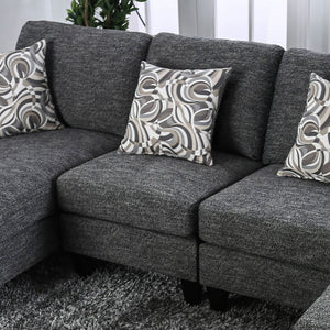 English Elm Gray Chenille 5pc Sectional Sofa Set with Chaise Ottoman & Patterned Pillows, Plush High-Density Comfort, Tapered Legs B2741S00063
