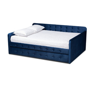 Baxton Studio Baxton Studio Jona Modern Velvet Daybed with Trundle - Stylish, Space-Saving Comfort for Any Room Queen CF9183-Navy Blue-Daybed-Q/T
