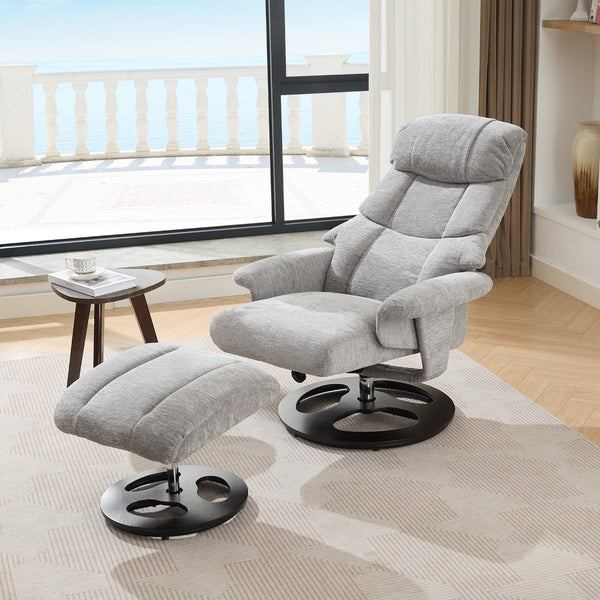 English Elm 069dr-ergonomic Swivel Recliner with Massage Heating Chenille Wingback Lounge Chair Grey W527S00010