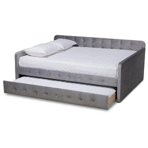 Baxton Studio Baxton Studio Modern Velvet Daybed with Trundle - Stylish, Space-Saving Sleep Solution for Any Room Full CF9183-Grey-Daybed-F/T